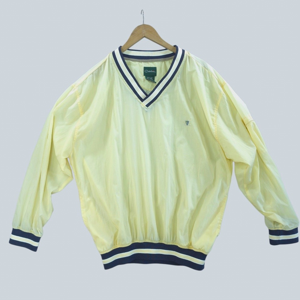 Vintage Catalina Old Money Preppy Golf Pullover Windbreaker L Sheer Pale Yellow